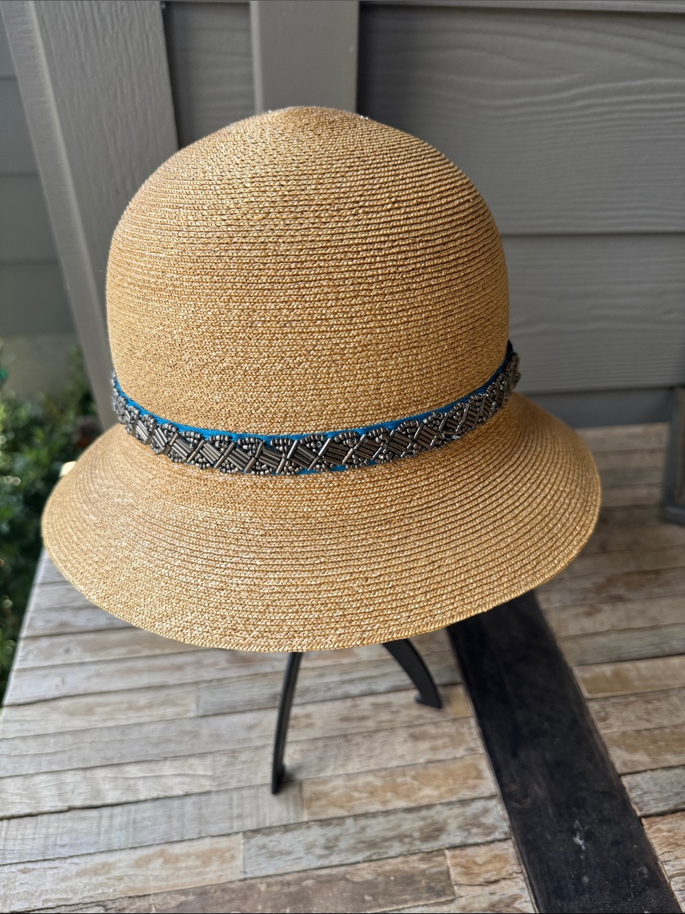 NWT NEWT NINA FALANA Hat Womens S Tight Weave Bucket Sun hat 3 bands Boho